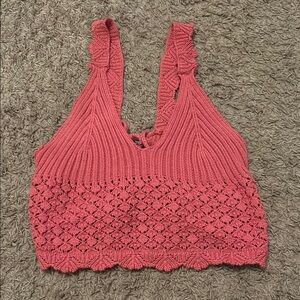 Pink Ribbed Sleeveless Crop Tank Top